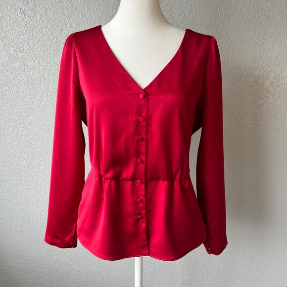 J. Crew Factory Satin Back Crepe Button - Front Blouse - Picture 2 of 10